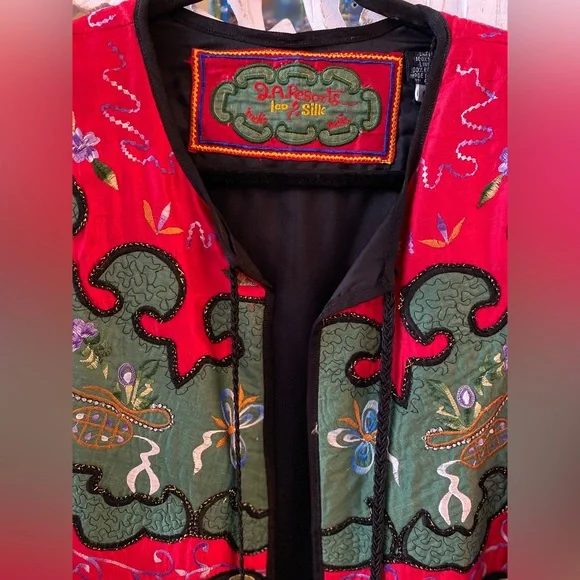 Rare Retro Embroidered Bedazzled Bright Colorful Vintage Silk Kimono Coat Jacket - Picture 9 of 13